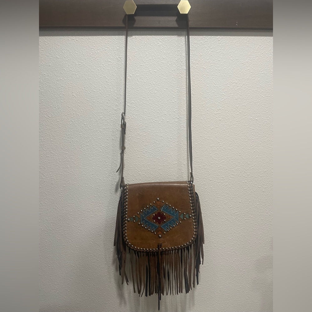 Pueblo Moon American West Brown Fringe Crossbody Bag